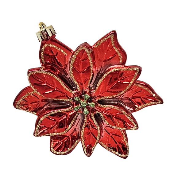 Red Poinsettia Shatterproof Christmas Ornaments (Set of 8), Holiday Party Decor - Picture 3 of 6